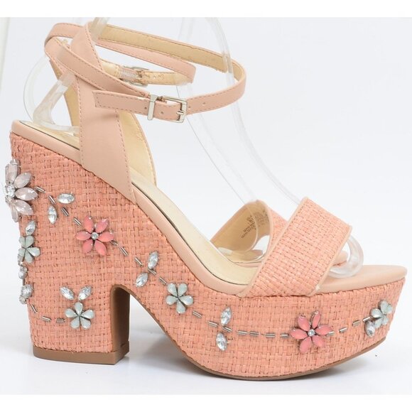 Jessica Simpson Cressia Raffia Rhinestone Flowers Platform Sandals Size 8.5 - Picture 8 of 12